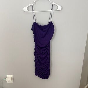 B Darlin Purple Shimmer Ruched Spaghetti Strap Mini Dress